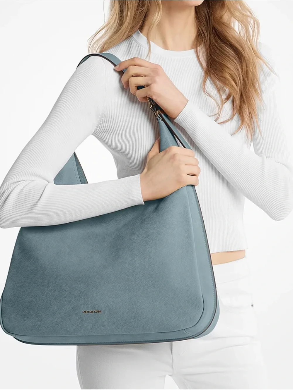 Authentic Michael Kors Slate Blue Hobo Bag with Gold-Tone Hardware